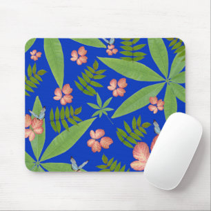 Tropical Leaves on Blue Mouse Pad