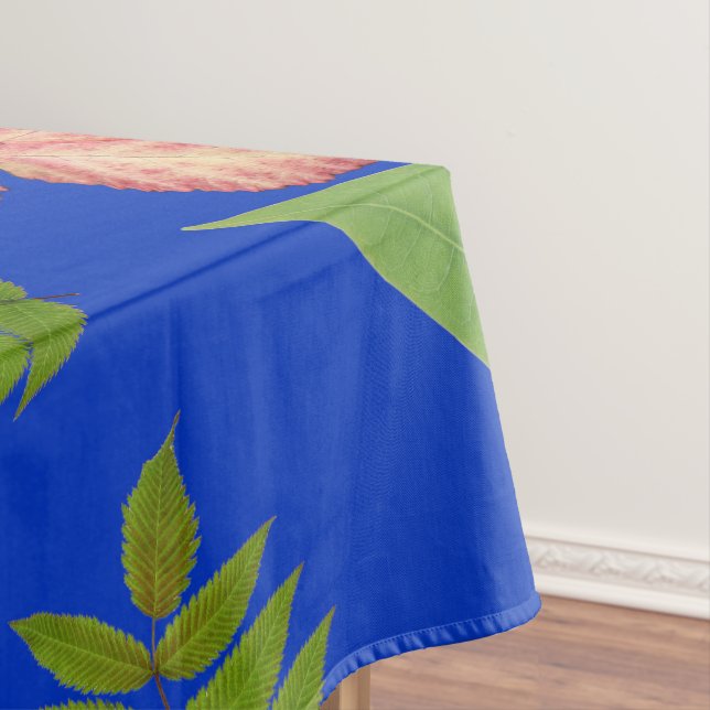 Tropical Leaves on Blue Tablecloth (In Situ)