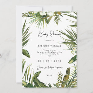 tropical leaves orchid baby shower invitation