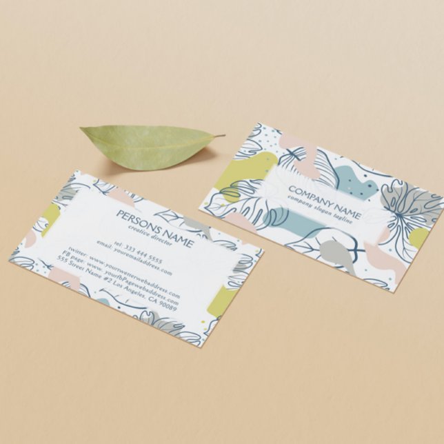 Tropical Leaves & Organic Shapes Pattern Business Card (Creator Uploaded)