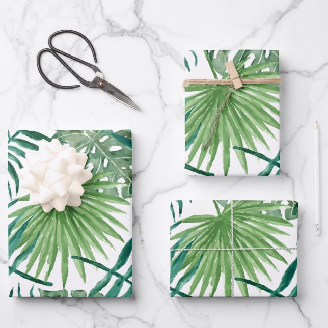 Tropical Leaves Palm Greenery Wrapping Paper Sheet (Front)