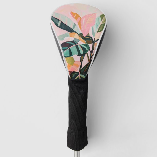 Tropical Leaves Palm Tree Colourful Botanical Golf Head Cover (Front)