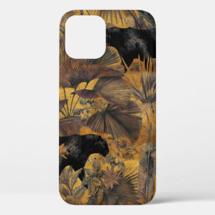 Tropical leaves, panther and orchid. Seamless vint iPhone 12 Case