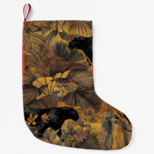 Tropical leaves, panther and orchid. Seamless vint Small Christmas Stocking