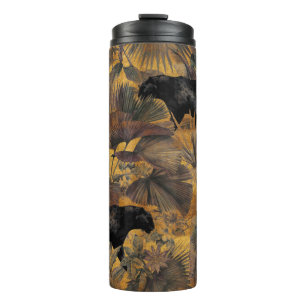 Tropical leaves, panther and orchid. Seamless vint Thermal Tumbler