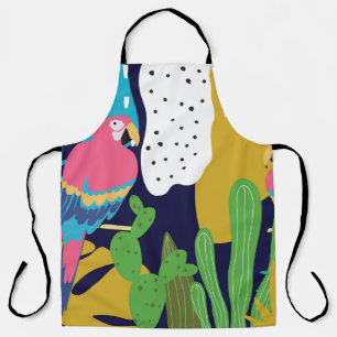 Tropical leaves, parrots: summer background. apron