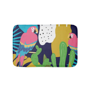 Tropical leaves, parrots: summer background. bath mat