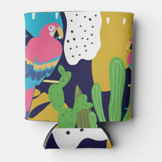 Tropical leaves, parrots: summer background. can cooler