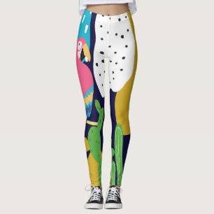 Tropical leaves, parrots: summer background. leggings