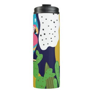 Tropical leaves, parrots: summer background. thermal tumbler