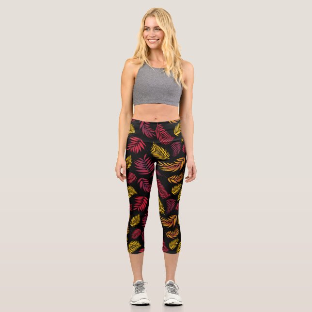 Tropical Leaves Pattern 21 Capri Leggings (Front)