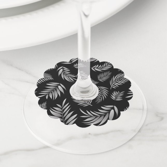 Tropical Leaves Pattern 4 Wine Glass Tag (Close Up)