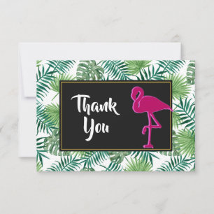 Tropical Leaves Pattern and Pink Flamingo Thanks Invitation