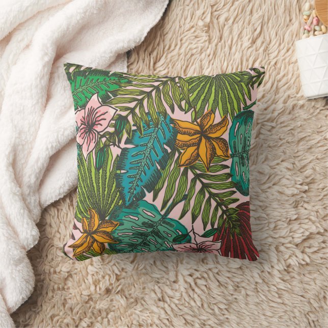 Tropical Leaves Pattern - Boho Floral Decor Cushion (Blanket)