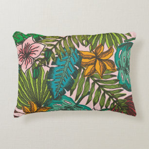 Tropical Leaves Pattern - Boho Floral Decor Decorative Cushion