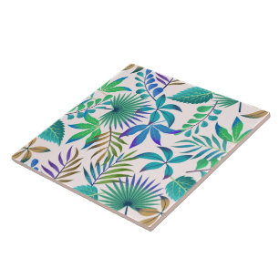 Tropical leaves pattern ceramic tile