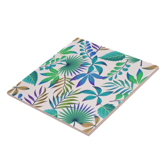 Tropical leaves pattern ceramic tile (Side)