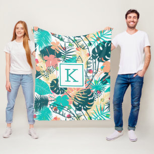 Tropical leaves pattern collage fleece blanket