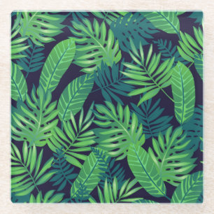 Tropical Leaves Pattern Glass Coaster
