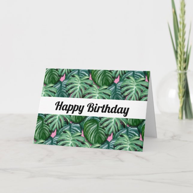 Tropical Leaves Pattern - Green Foliage Birthday Card (Front)