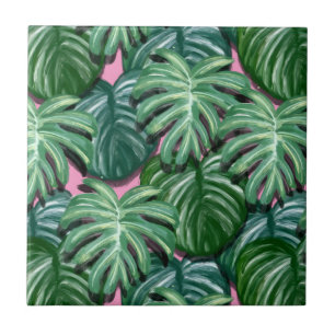 Tropical Leaves Pattern - Green Foliage Ceramic Tile