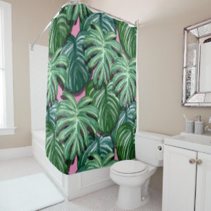 Tropical Leaves Pattern - Green Foliage Shower Curtain