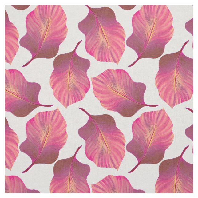 Tropical Leaves Pattern in Pink Fabric (Swatch)