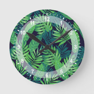 Tropical Leaves Pattern Round Clock