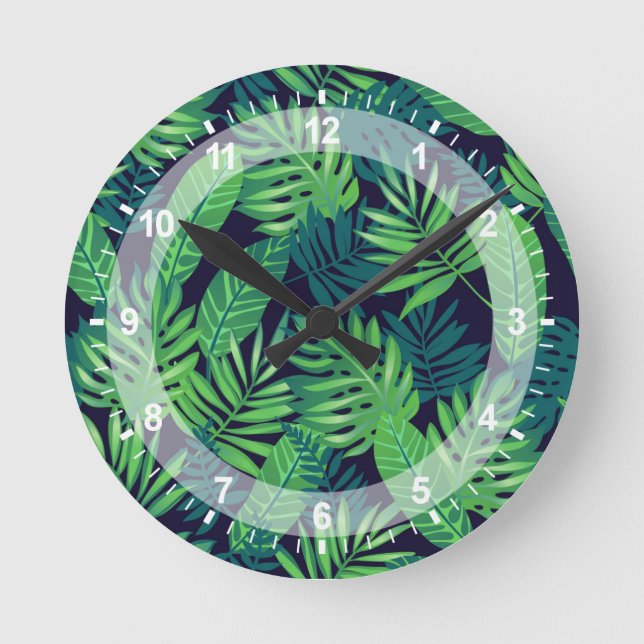 Tropical Leaves Pattern Round Clock (Front)