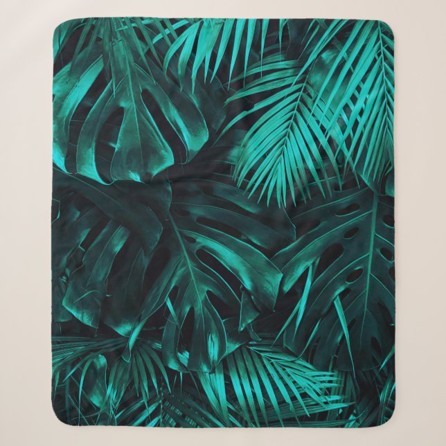 Tropical leaves pattern sherpa blanket (Front)