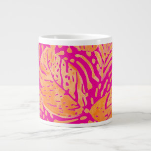 Tropical Leaves Pattern, shocking Pink, Orange , Large Coffee Mug