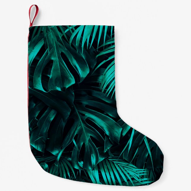 Tropical leaves pattern small christmas stocking (Front)