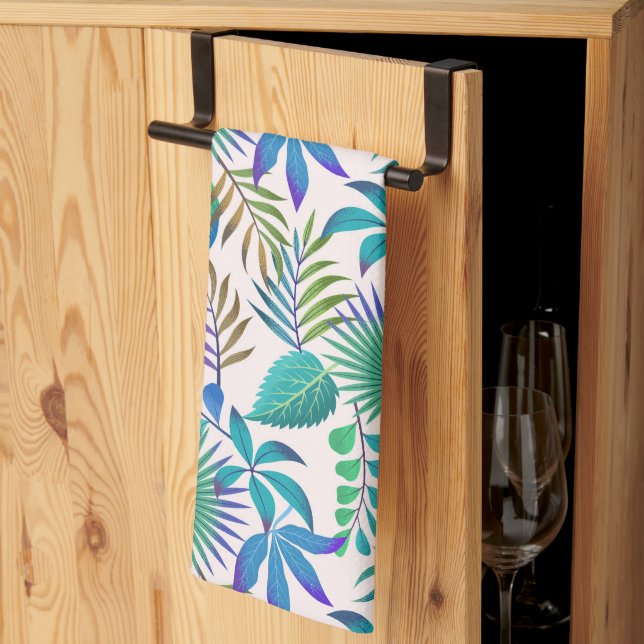 Tropical leaves pattern tea towel (Thirds Fold)