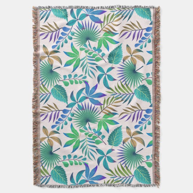 Tropical leaves pattern throw blanket (Front Vertical)
