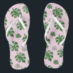 Tropical Leaves Pattern Wedding Party Dancing  Thongs<br><div class="desc">A cute botanical pattern of cute green Monstera leaves on a pale pink canvas with white inner liner make this a perfect bridal slipper for a tropical wedding theme or comfy footwear for the newlywed bride on her dream island honeymoon. These make great dancing shoes for the bridesmaids too. #espadrilles...</div>