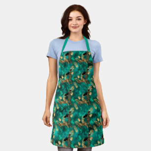 Tropical leaves pattern with leopard and lady apron