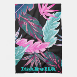 Tropical leaves personalised tea towel