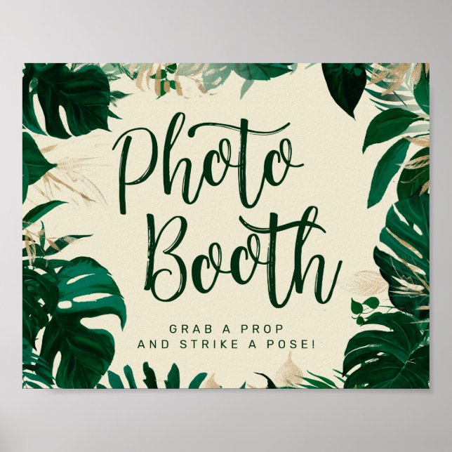 Tropical Leaves Photo Booth Wedding Reception Sign (Front)