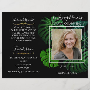 Tropical Leaves Photo Funeral Program