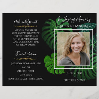 Tropical Leaves Photo Funeral Program