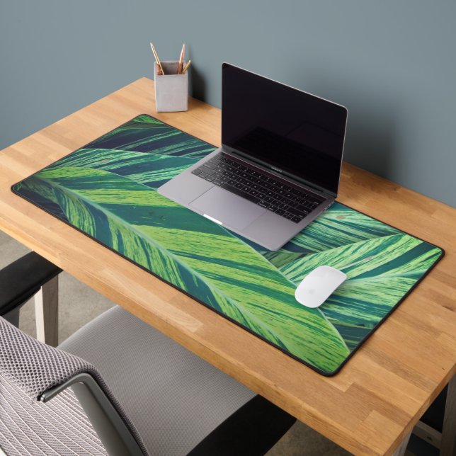 Tropical Leaves Photo Green Striped Tropic Leaf Desk Mat (Office 2)