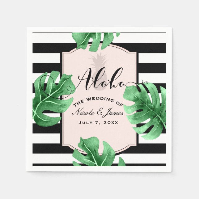 Tropical Leaves & Pineapple Elegant Modern Wedding Napkin (Front)