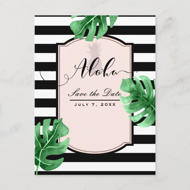 Tropical Leaves & Pineapple Elegant Save the Date Announcement Postcard (Front)