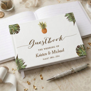 Tropical Leaves Pineapple Hand Lettering Wedding Guest Book