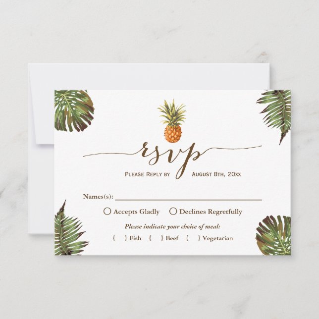 Tropical Leaves Pineapple Hawaiian Luau RSVP (Front)
