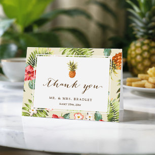 Tropical Leaves Pineapple Hawaiian Luau Thank You Card