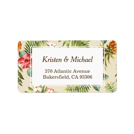 Tropical Leaves Pineapple Hawaiian Luau Theme Address Label
