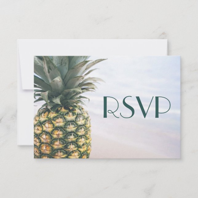 Tropical Leaves Pineapple Hawaiian Wedding RSVP (Front)