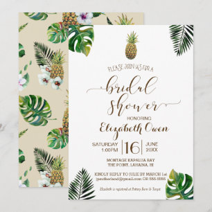 Tropical Leaves Pineapple Luau Bridal Shower Invitation