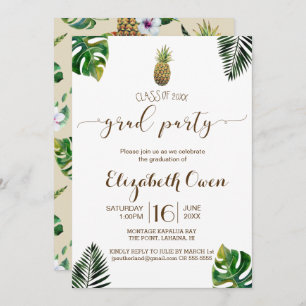 Tropical Leaves Pineapple Luau Graduation Invitation